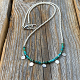 Turquoise Beaded Choker Necklace, Dainty Layering Necklace, Boho Sterling Silver Jewelry