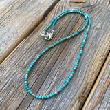 Turquoise Beaded Choker Necklace, Sterling Silver Plated Clasp
