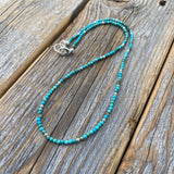 Turquoise Beaded Choker Necklace, Sterling Silver Plated Clasp