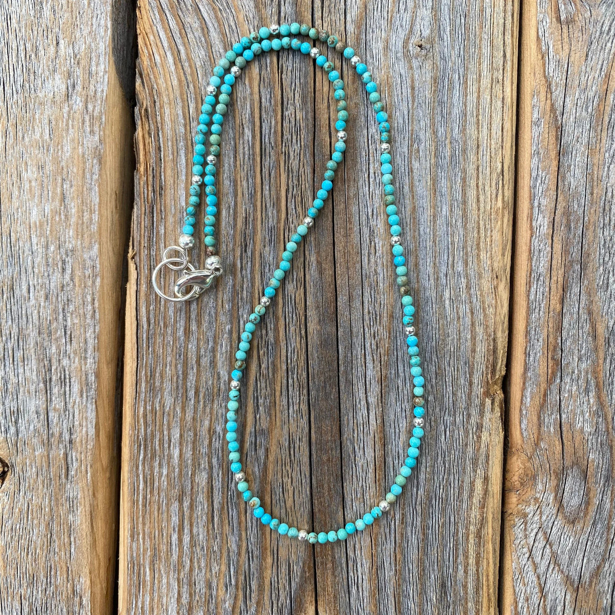 Turquoise Beaded Choker Necklace, Sterling Silver Plated Clasp