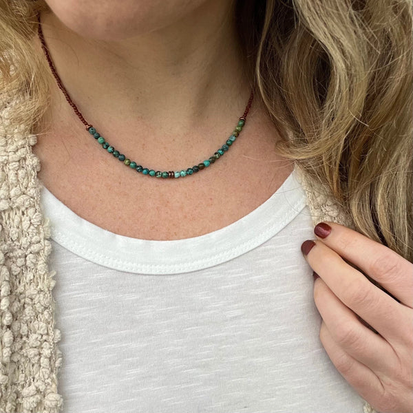 Turquoise Beaded Layering Necklace: Boho Copper Southwestern Jewelry