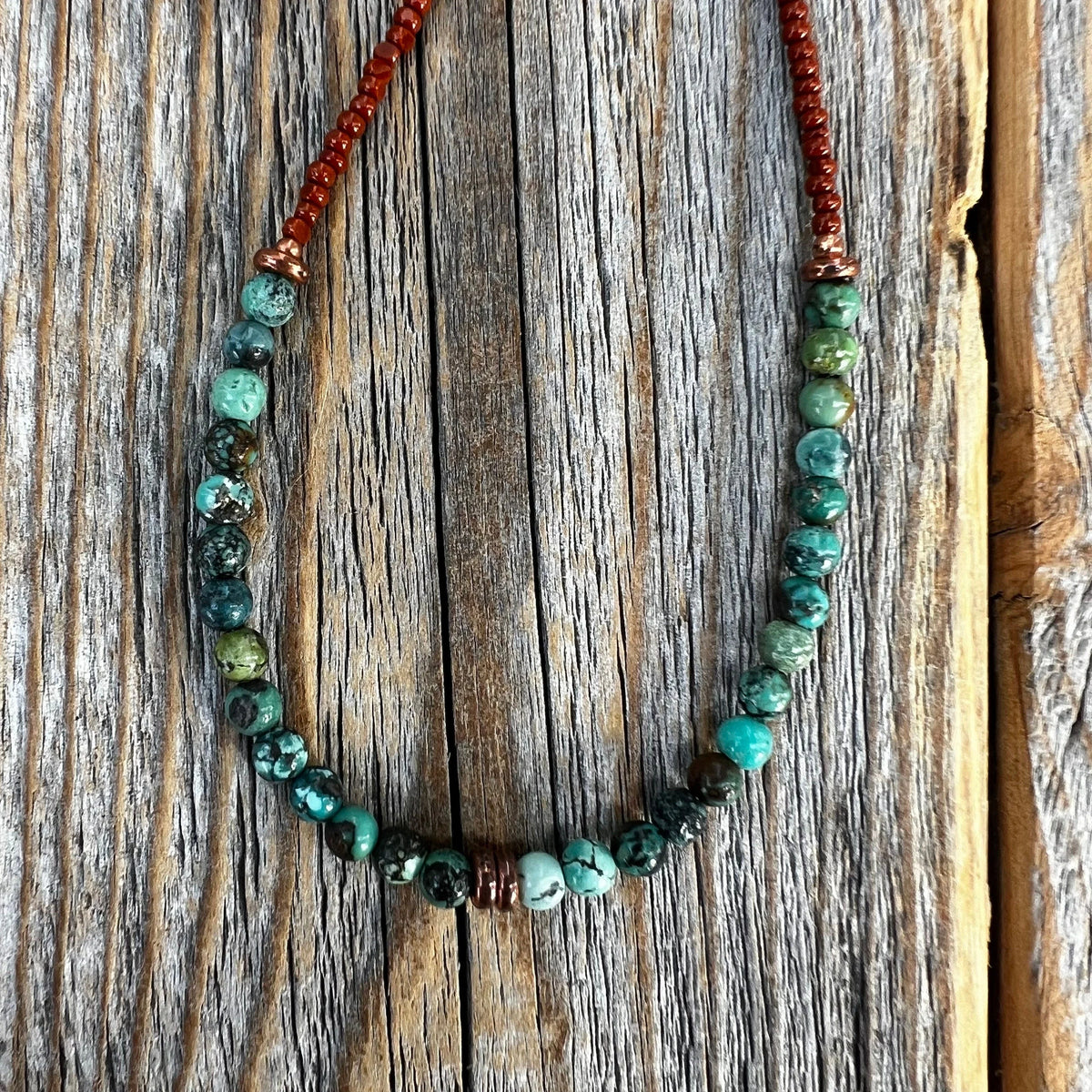 Turquoise Beaded Layering Necklace: Boho Copper Southwestern Jewelry