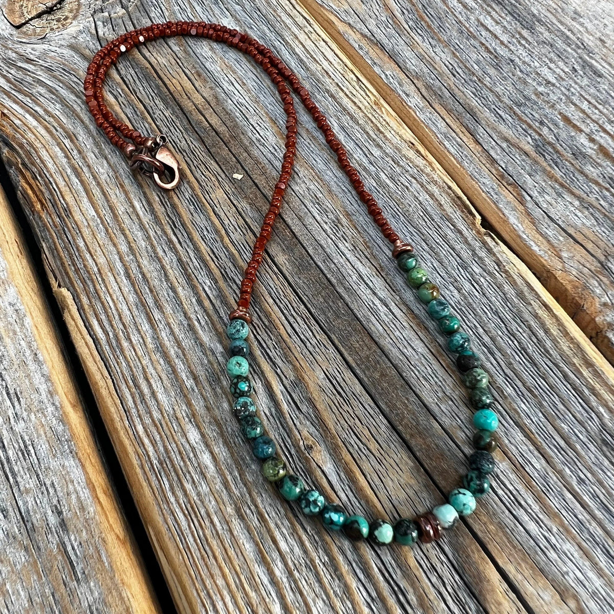 Turquoise Beaded Layering Necklace: Boho Copper Southwestern Jewelry