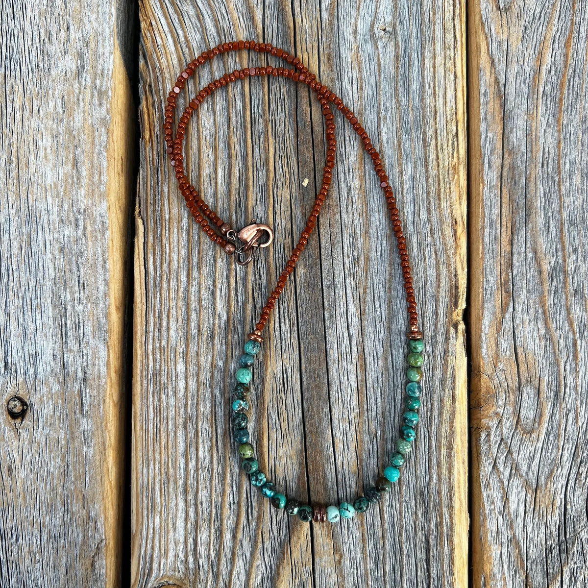 Turquoise Beaded Layering Necklace: Boho Copper Southwestern Jewelry