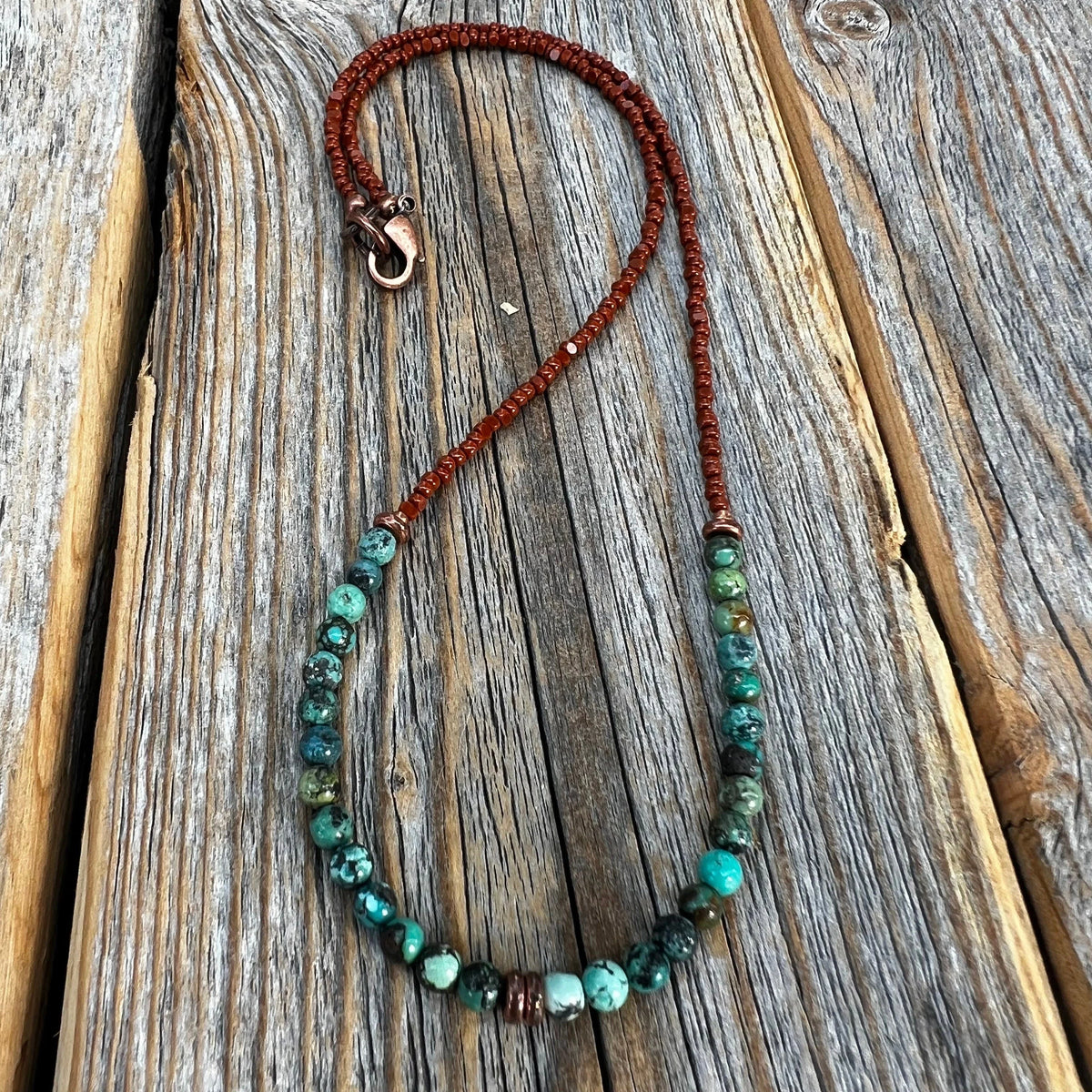 Turquoise Beaded Layering Necklace: Boho Copper Southwestern Jewelry