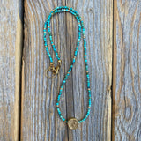 Turquoise Beaded Necklace, Gold Pendant, Adjustable Boho Jewelry
