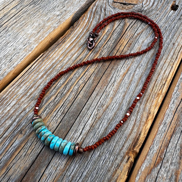 Turquoise Choker Necklace • Boho Czech Glass & Copper Beaded Jewelry
