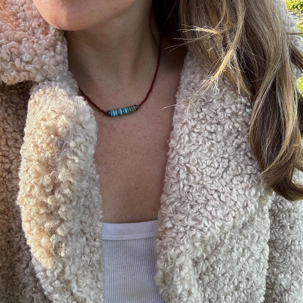 Turquoise Choker Necklace • Boho Czech Glass & Copper Beaded Jewelry