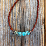 Turquoise Choker Necklace • Boho Czech Glass & Copper Beaded Jewelry