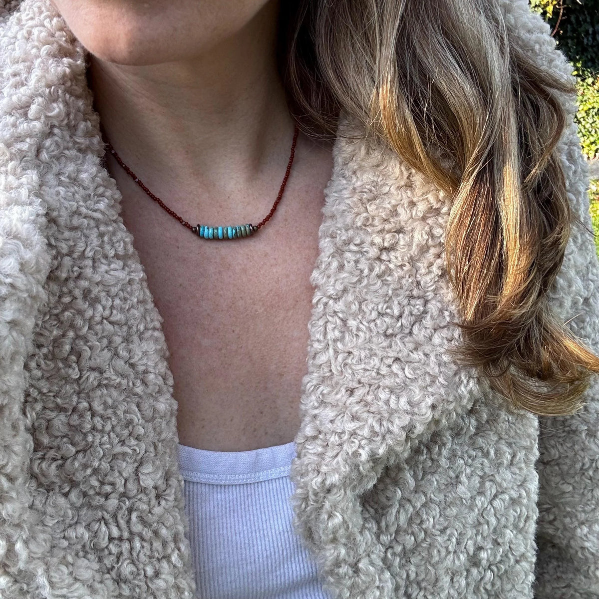 Turquoise Choker Necklace • Boho Czech Glass & Copper Beaded Jewelry