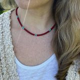 Turquoise Coral Heishi Necklace, Sterling Silver Accents, Boho Layering Jewelry