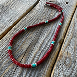 Turquoise Coral Heishi Necklace, Sterling Silver Accents, Boho Layering Jewelry