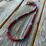 Turquoise Coral Heishi Necklace, Sterling Silver Accents, Boho Layering Jewelry