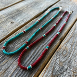 Turquoise Coral Heishi Necklace, Sterling Silver Accents, Boho Layering Jewelry