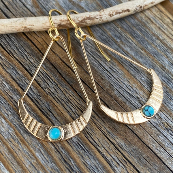 Turquoise Crescent Moon Earrings - Gold Boho Dangle Earrings