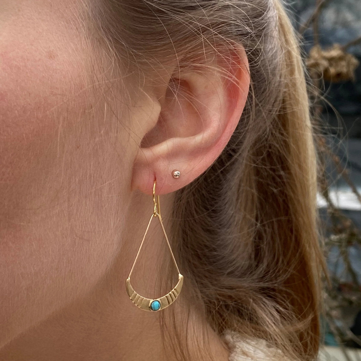 Turquoise Crescent Moon Earrings - Gold Boho Dangle Earrings