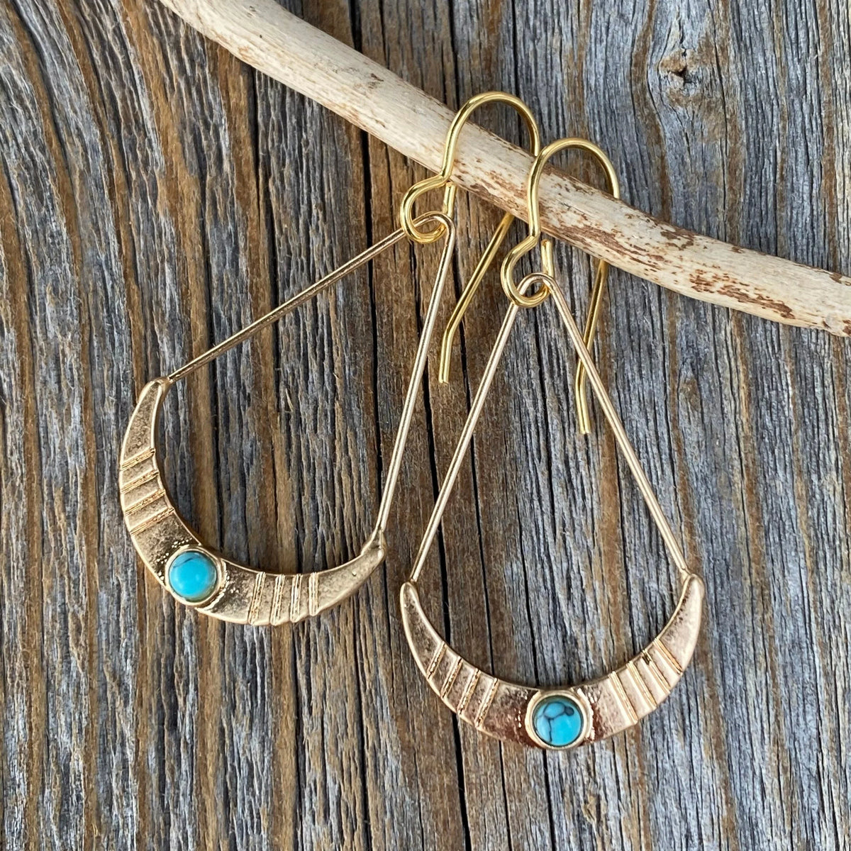 Turquoise Crescent Moon Earrings - Gold Boho Dangle Earrings