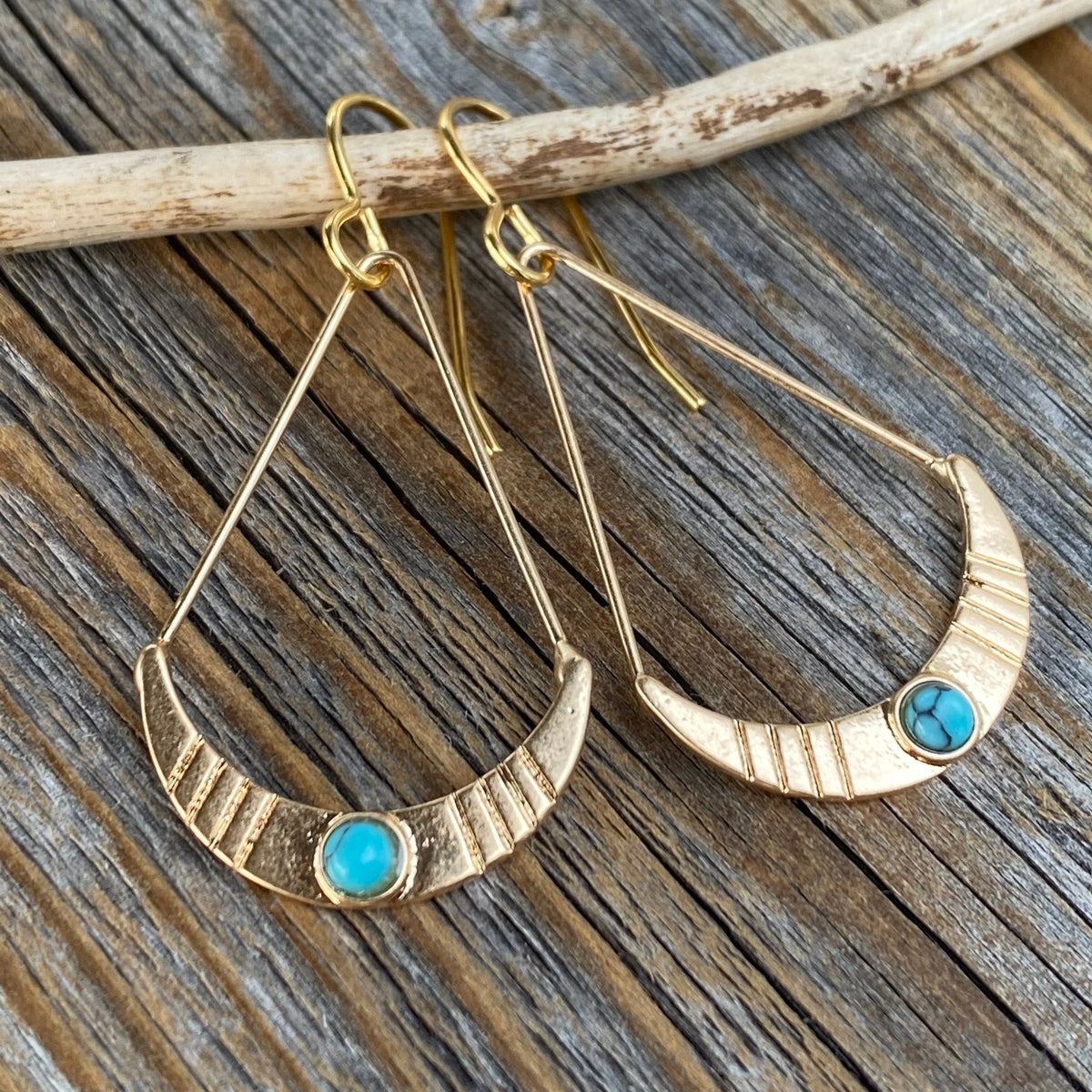 Turquoise Crescent Moon Earrings - Gold Boho Dangle Earrings