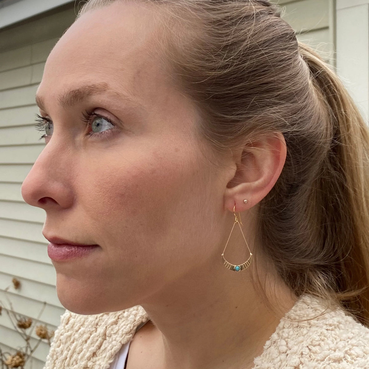 Turquoise Crescent Moon Earrings - Gold Boho Dangle Earrings