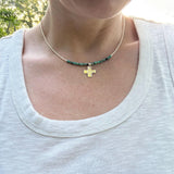 Turquoise Cross Necklace, Hammered Sterling Silver Pendant, Boho Christian Jewelry