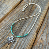 Turquoise Cross Necklace, Hammered Sterling Silver Pendant, Boho Christian Jewelry