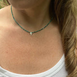 Turquoise Cross Necklace, Sterling Silver Pendant, Boho Christian Jewelry