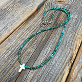 Turquoise Cross Necklace, Sterling Silver Pendant, Boho Christian Jewelry