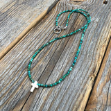 Turquoise Cross Necklace, Sterling Silver Pendant, Boho Christian Jewelry