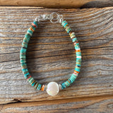 Turquoise Heishi Bracelet | Freshwater Pearl, Spiny Oyster, Boho Stacker