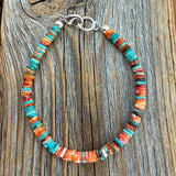 Turquoise Heishi Bracelet, Spiny Oyster Bracelet, Southwestern Stackable Jewelry