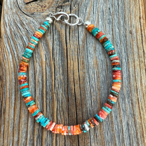 Turquoise Heishi Bracelet, Spiny Oyster Bracelet, Southwestern Stackable Jewelry