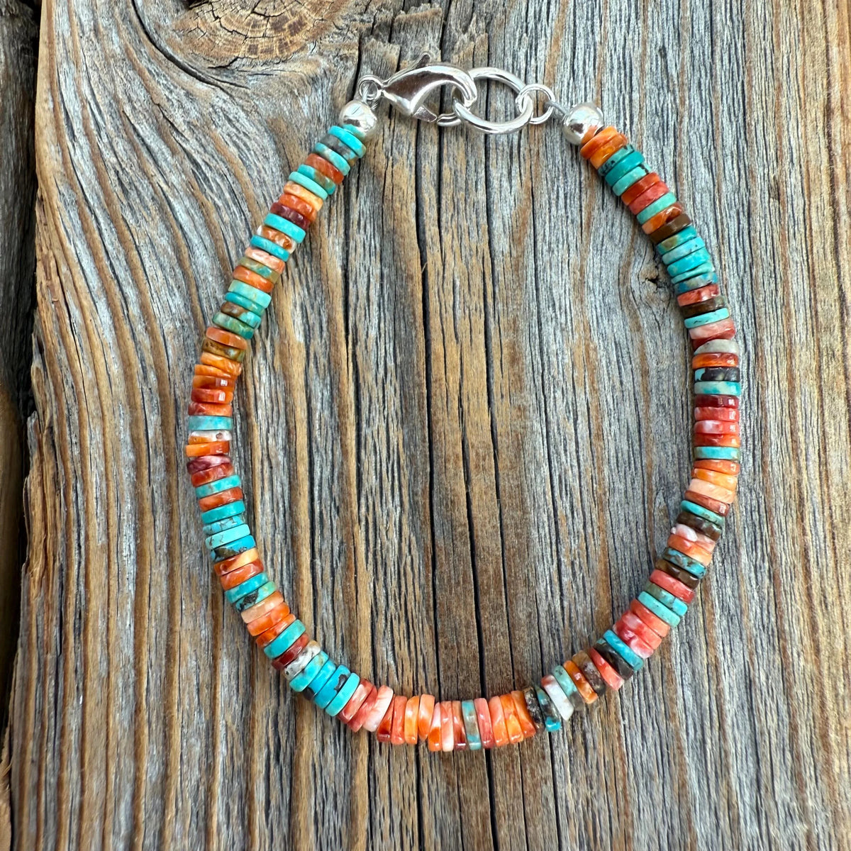 Turquoise Heishi Bracelet, Spiny Oyster Bracelet, Southwestern Stackable Jewelry
