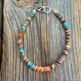 Turquoise Heishi Bracelet, Spiny Oyster Bracelet, Southwestern Stackable Jewelry