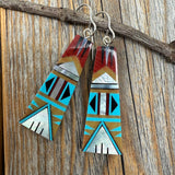 Turquoise Inlay Dangle Earrings, Spiny Oyster, Sterling Silver