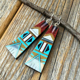 Turquoise Inlay Dangle Earrings, Spiny Oyster, Sterling Silver