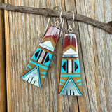 Turquoise Inlay Dangle Earrings, Spiny Oyster, Sterling Silver