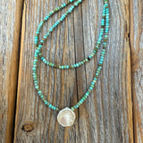 Turquoise Layered Necklace with Coin Pearl Pendant, Dainty Boho Beach Jewelry