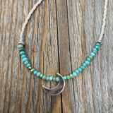 Turquoise Moon Necklace – Sterling Silver Crescent, Czech Glass Beads