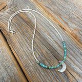 Turquoise Moon Necklace – Sterling Silver Crescent, Czech Glass Beads