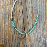 Turquoise Moon Necklace – Sterling Silver Crescent, Czech Glass Beads