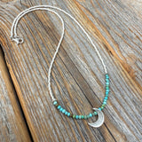 Turquoise Moon Necklace – Sterling Silver Crescent, Czech Glass Beads