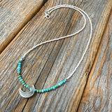 Turquoise Moon Necklace – Sterling Silver Crescent, Czech Glass Beads