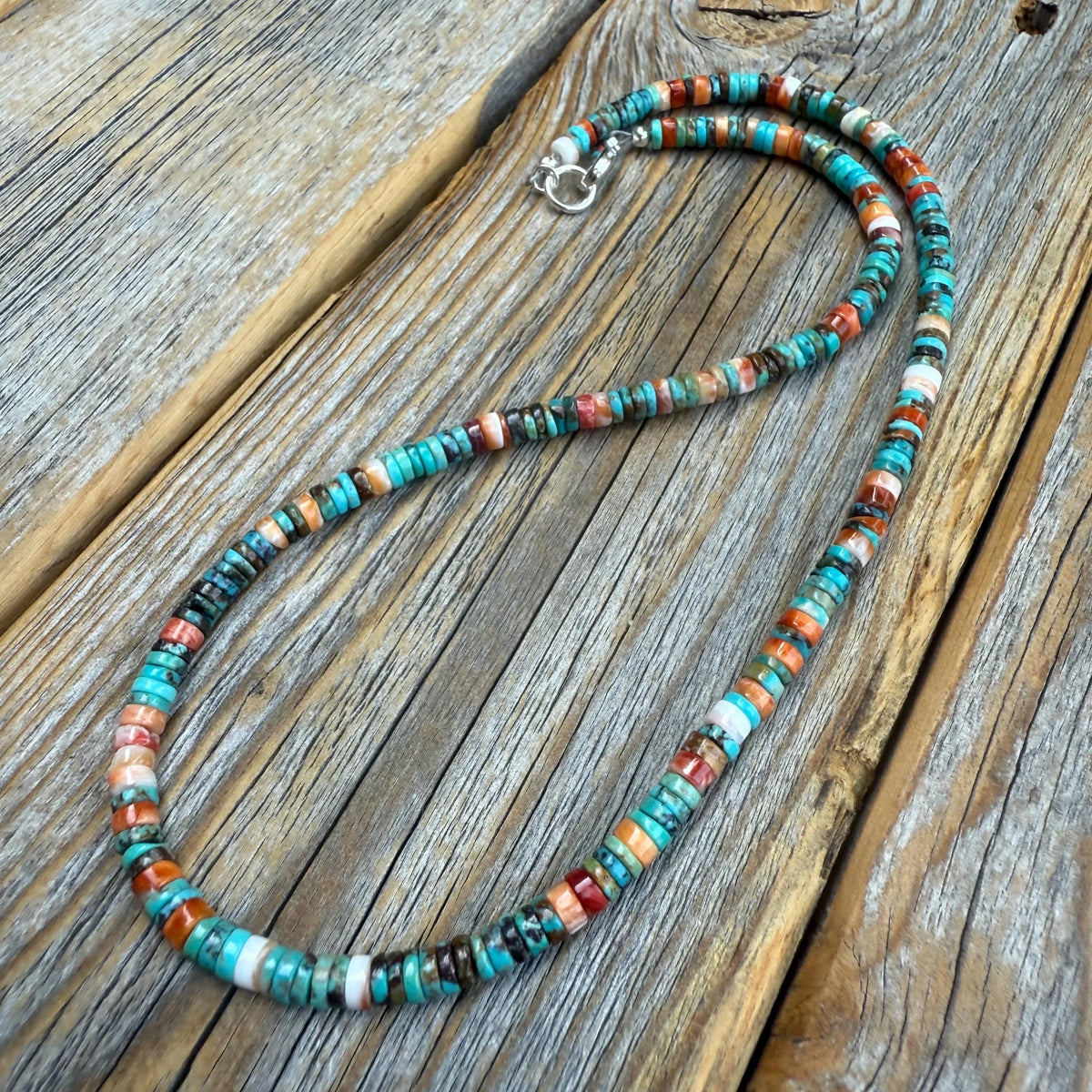 Turquoise Necklace, Handcrafted Boho Layered Gemstone Jewelry with Spiny Oyster Shell
