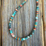 Turquoise Necklace, Handcrafted Boho Layered Gemstone Jewelry with Spiny Oyster Shell