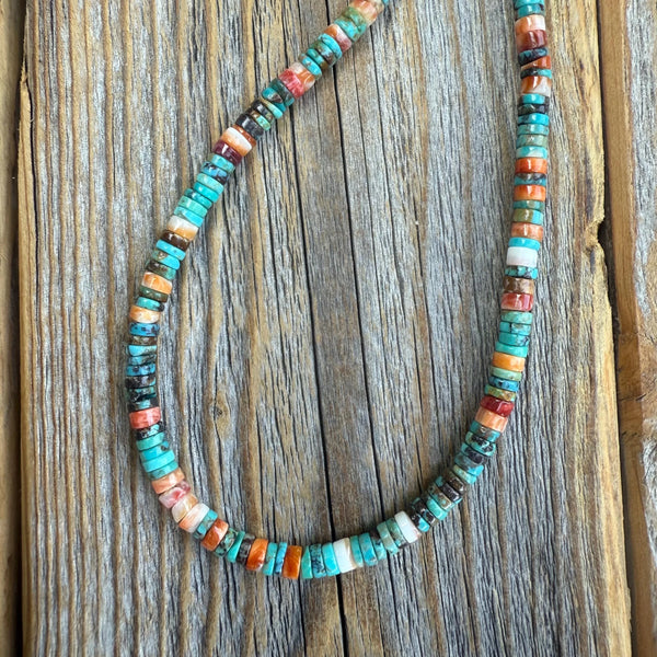 Turquoise Necklace, Handcrafted Boho Layered Gemstone Jewelry with Spiny Oyster Shell