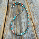 Turquoise Necklace, Handcrafted Boho Layered Gemstone Jewelry with Spiny Oyster Shell