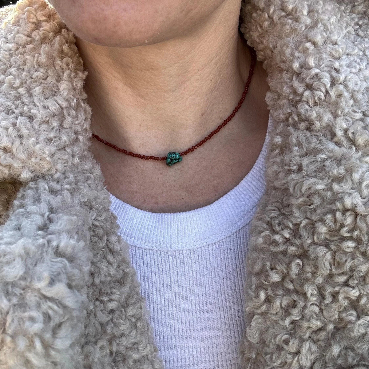 Turquoise Nugget Choker | Czech Glass & Copper Beads, Boho Necklace