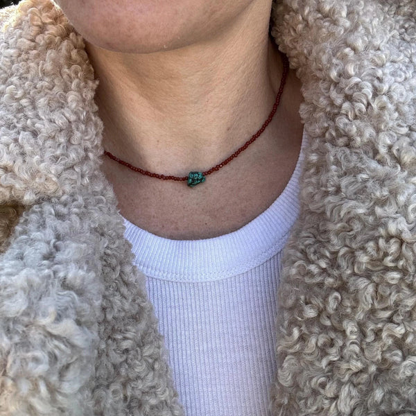 Turquoise Nugget Choker | Czech Glass & Copper Beads, Boho Necklace