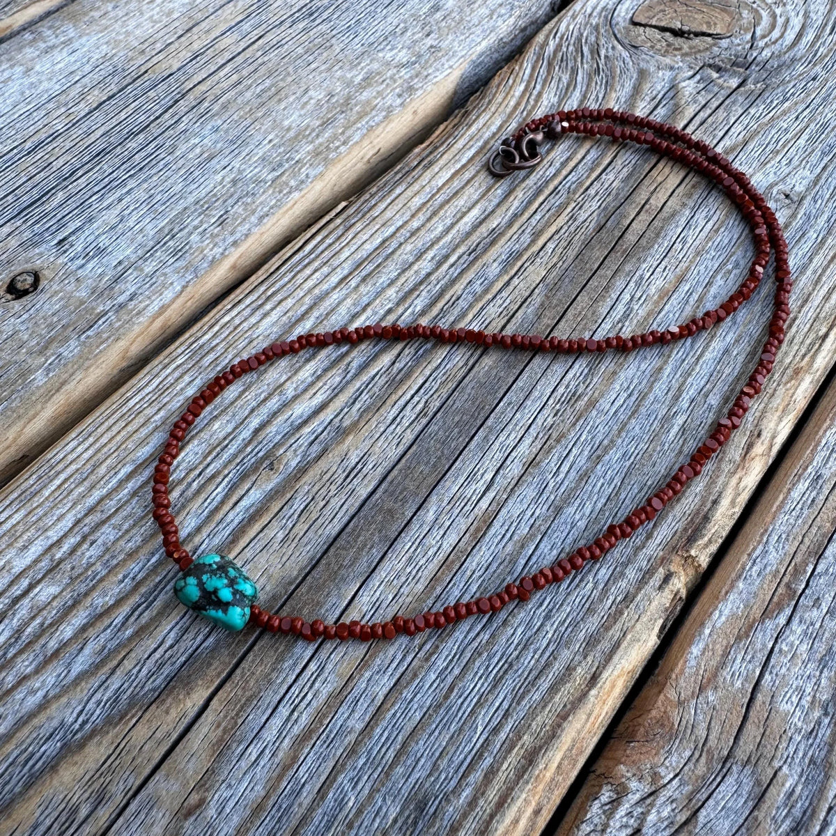 Turquoise Nugget Choker | Czech Glass & Copper Beads, Boho Necklace