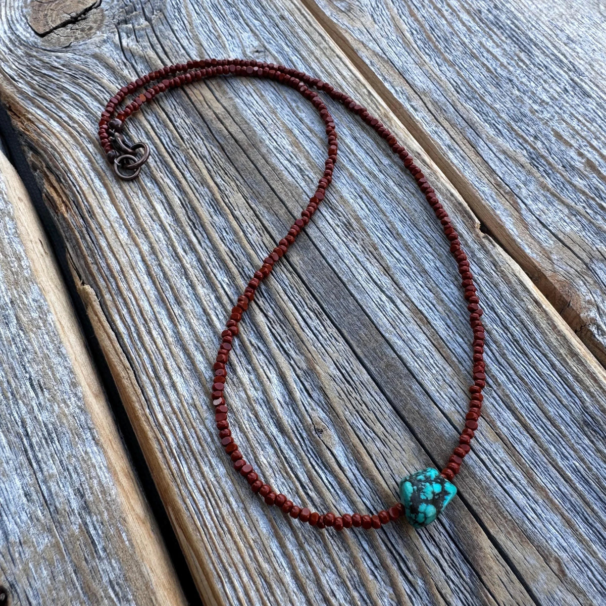 Turquoise Nugget Choker | Czech Glass & Copper Beads, Boho Necklace